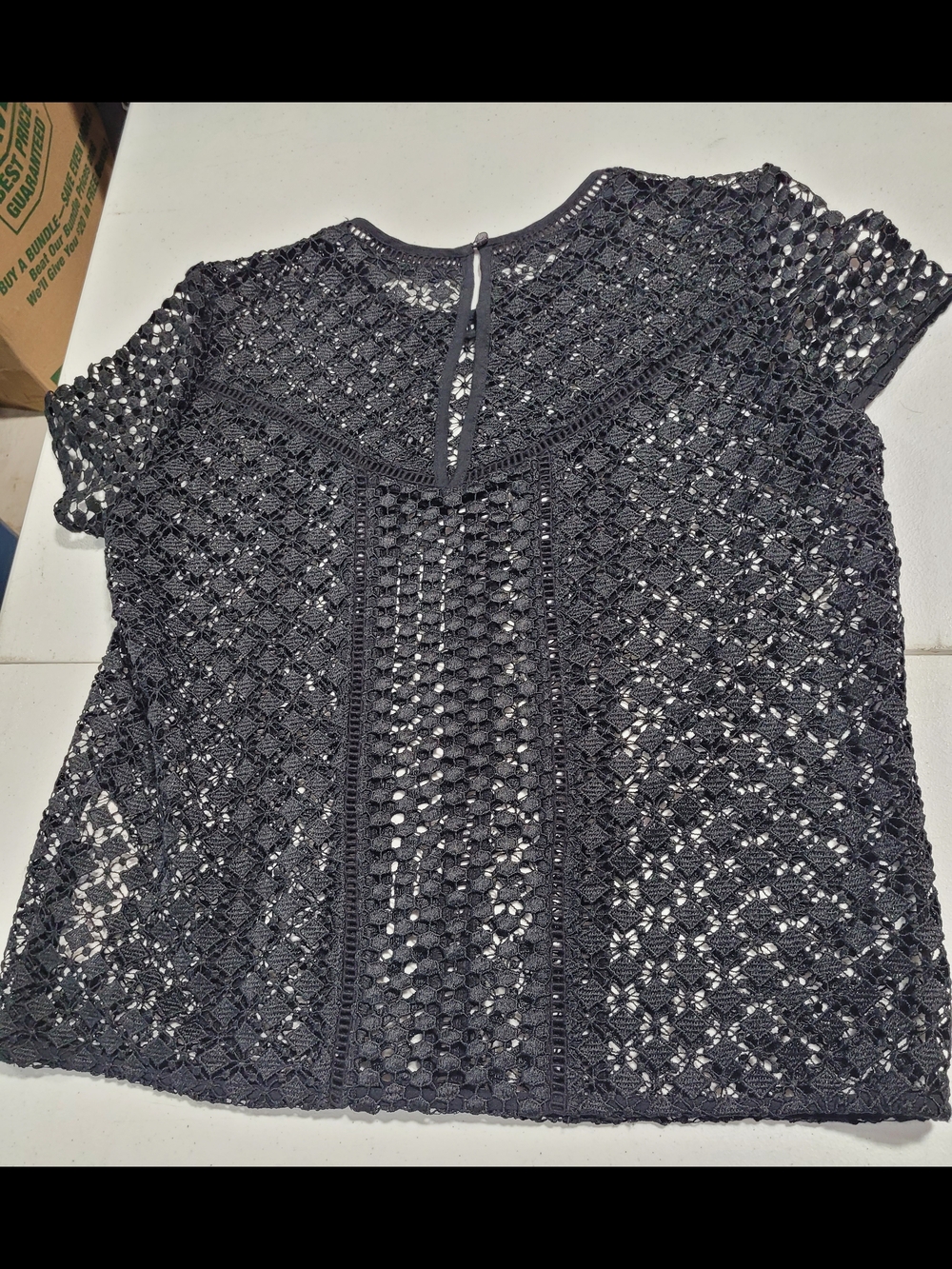 Women's Black Crochet Short-Sleeve Top - Picture 3 of 3